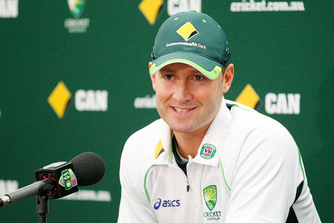 Michael Clarke of Australia addresses the media