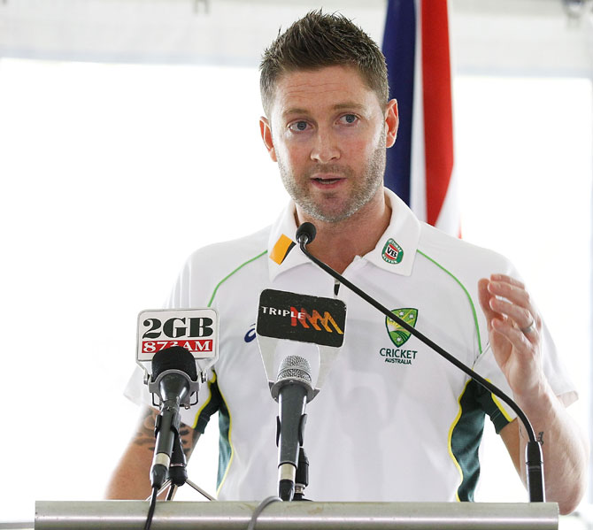 Australian Cricket captain, Michael Clarke addresses guests during the Australia cricket team visit at Kirribilli House in Sydney on Wednesday