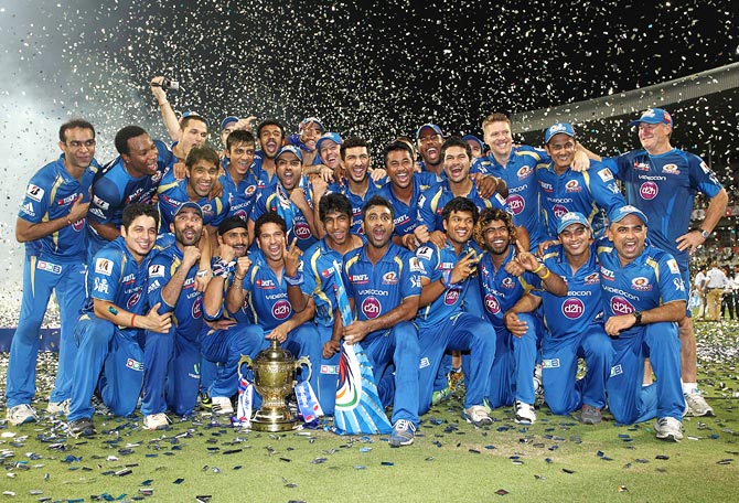 Mumbai Indians celebrate after winning IPL 6