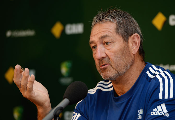 England batting coach Graham Gooch speaks during a press conference