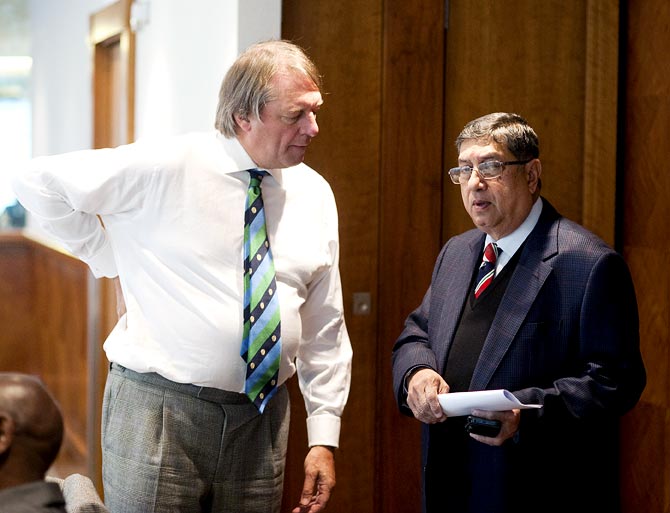 BCCI president N Srinivasan with ECB chairman Giles Clarke