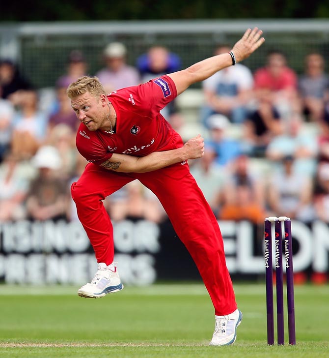 Andrew Flintoff of Lancashire in action