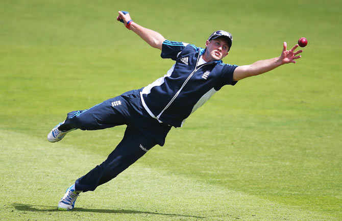 Joe Root of England in action during an England nets session on Monday