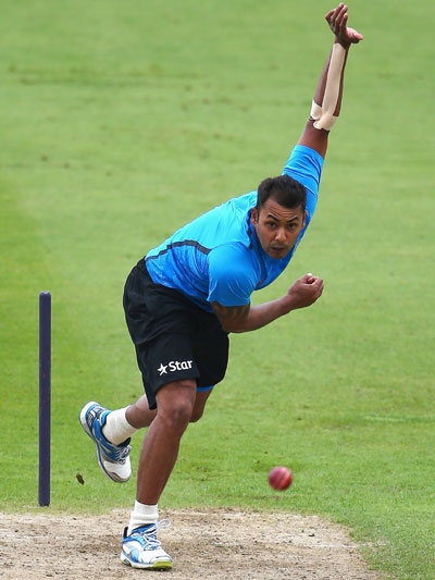 Stuart Binny of India in action during a India nets session ahead of the first Test at Trent Bridge