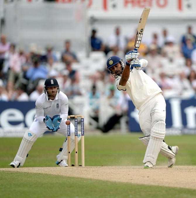 Murali Vijay is caught by England wicketkeeper Matt Prior off Moeen Ali