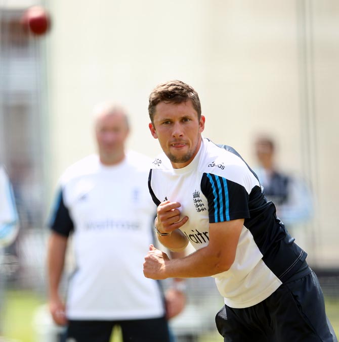 Simon Kerrigan during the England nets session