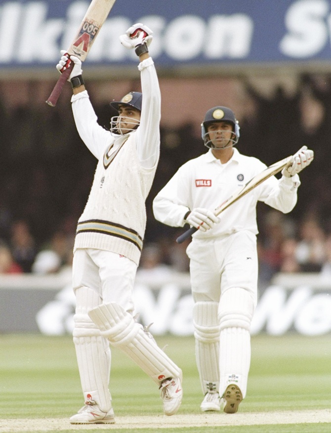 Sourav Ganguly scored a century on debut at Lord's, with Rahul Dravid