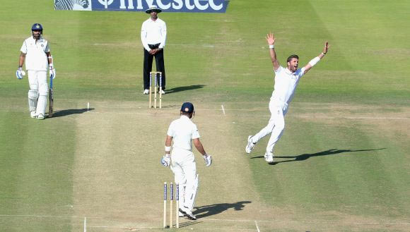 : India batsman Murali Vijay hits out watched by Matt Prior during day three 