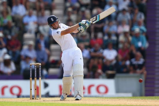 Jos Buttler of England hits to the onside during day two of the 3rd Investec Test match between England and India