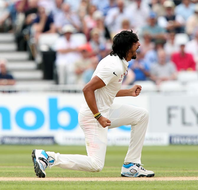 Ishant Sharma celebrates Sam Robson's wicket in the first Test at Trent Bridge.