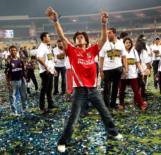 Shah Rukh Khan celebrates after Kolkata Knight Riders beat Kings XI Punjab in the IPL final.
