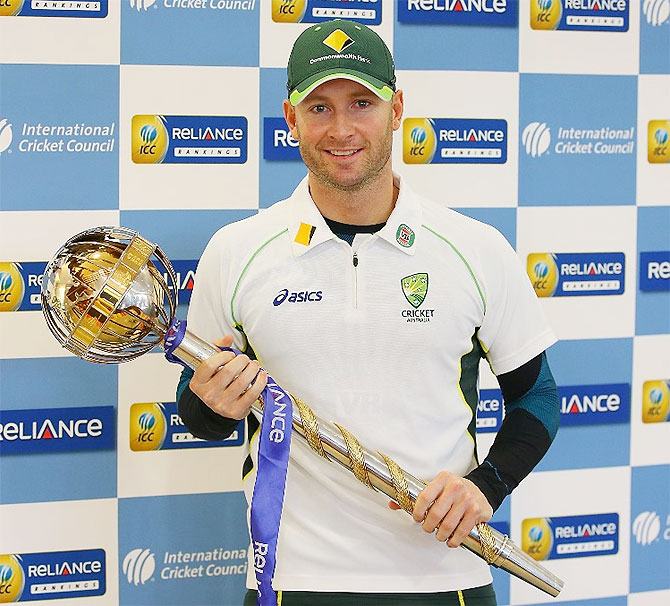 Australia captain Michael Clarke with the ICC Test mace on Wednesday