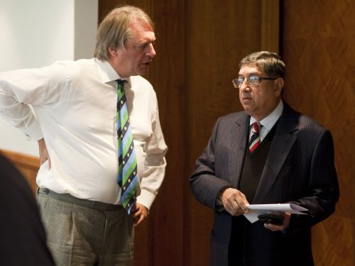 Narayanaswami Srinivasan and ECB chairman Giles Clarke