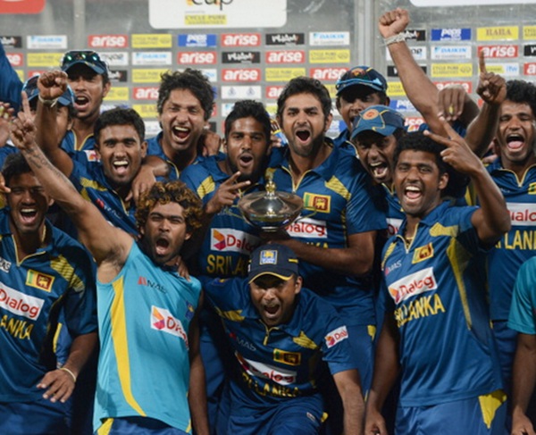 A jubilant Sri Lankan team.