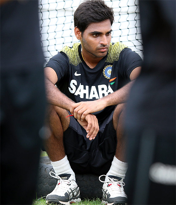 Bhuvneshwar Kumar during a nets session of Team India