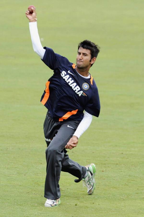 Cheteshwar Pujar bowls in the nets during a team training session at Supersport Park, Centurion, on December 14, 2010 in Pretoria, South Africa
