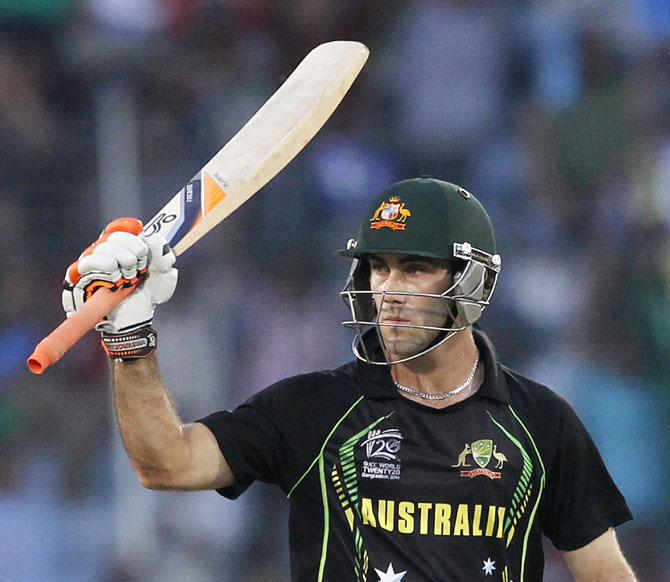 Australia's Glenn Maxwell celebrates after scoring a half century against Pakistan