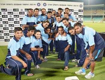 The victorious West Zone team poses with the Deodhar Trophy after beating North Zone in the final