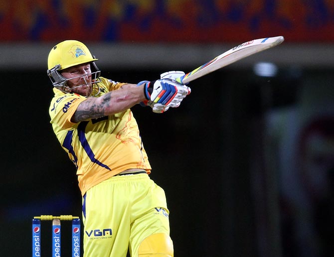 Brendon McCullum swats a delivery to the boundary
