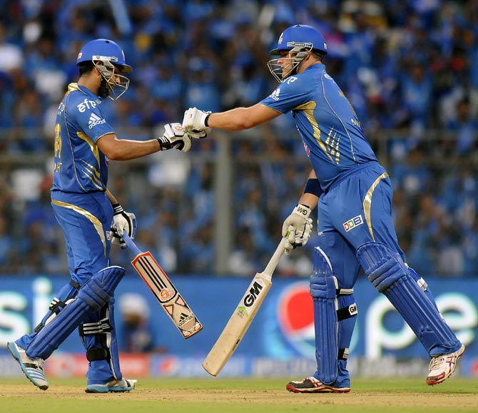 Rohit Sharma (left) with Corey Anderson