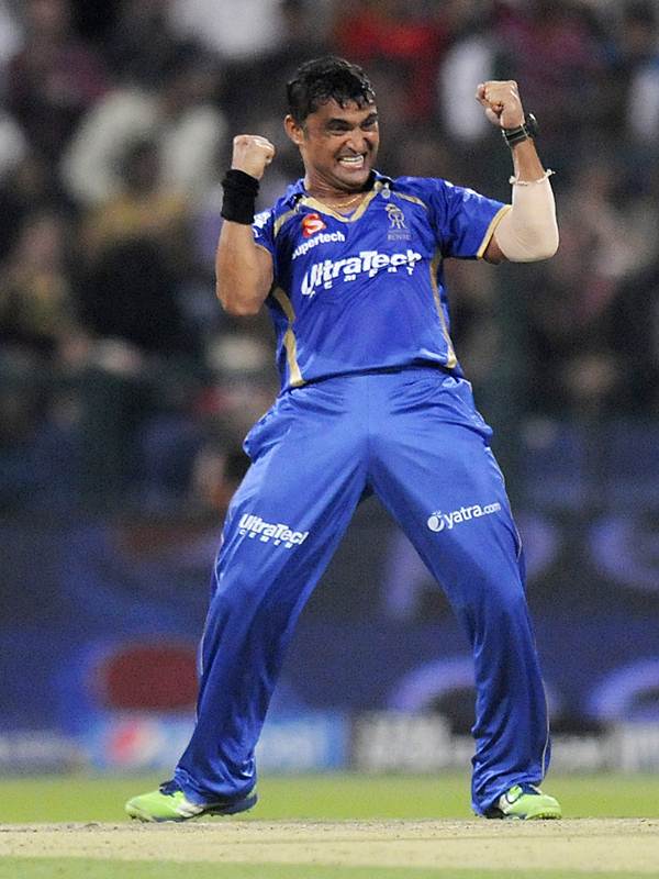 Rajasthan Royals spinner Pravin Tambe celebrates after taking the wicket of Chennai Super Kings captain Mahendra Dhoni in the UAE leg of the IPL.