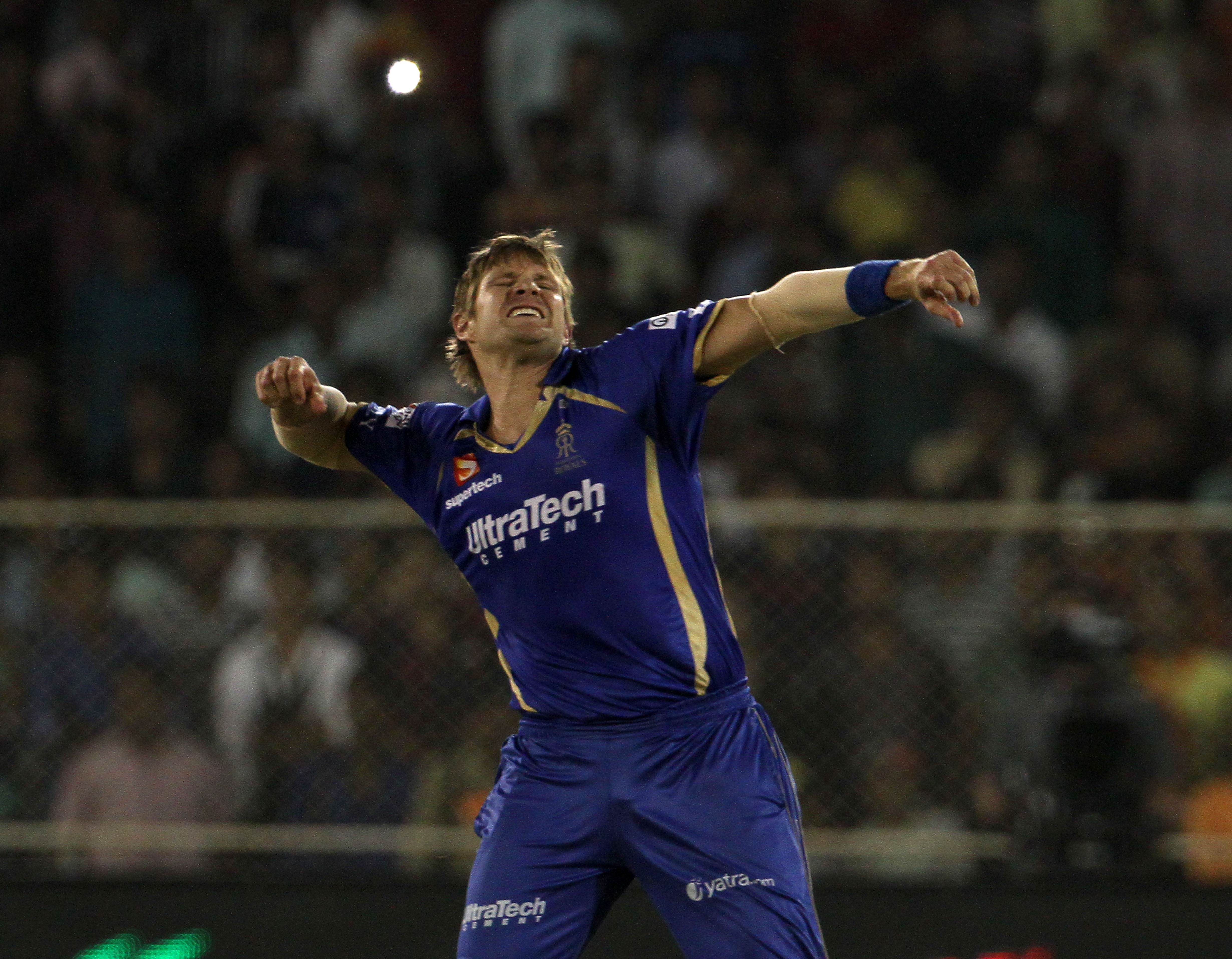 Shane Watson celebrates after Rajasthan Royals clinch a thrilling victory over Kolkata Knight Riders in Ahmedabad.