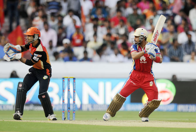 Bangalore captain Virat Kohli hits a shot