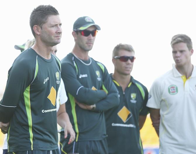 Michael Clarke of Australia looks