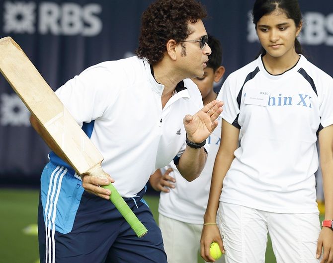 Sachin Tendulkar conducts a masterclass session with young cricketers