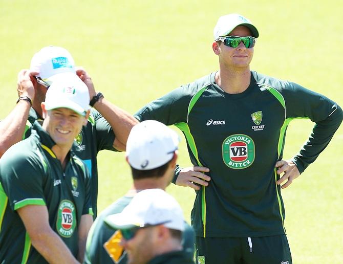 Steve Smith looks on during an Australian training session