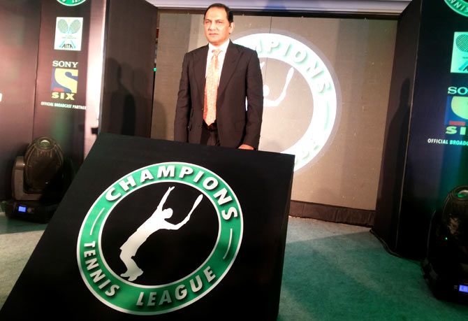 Mohammad Azharuddin during the launch of Champions Tennis League. 