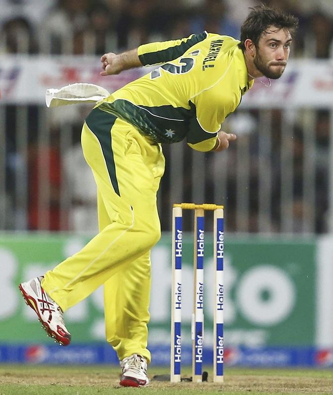 Glenn Maxwell of Australia bowls 