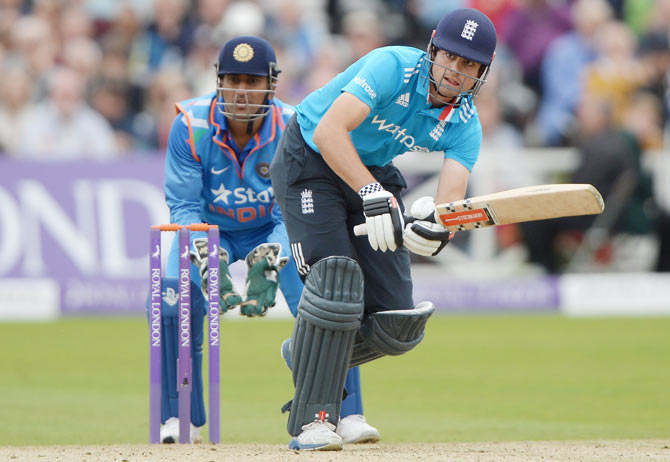 England captain Alastair Cook bats during the 3rd One-Day International against India at Trent Bridge