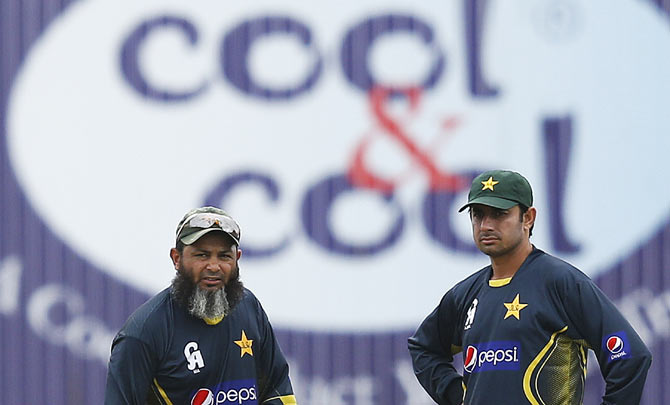 Saeed Ajmal with Mushtaq Ahmed