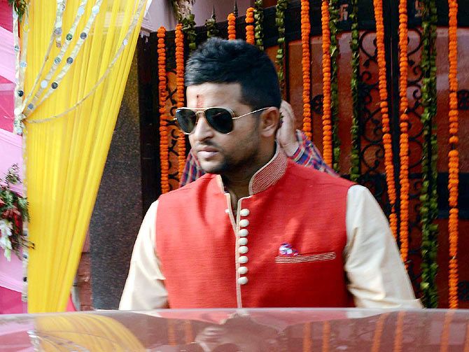 Cricketer Suresh Raina during his engagement ceremony at Rajnagar in Ghaziabad on Wednesday