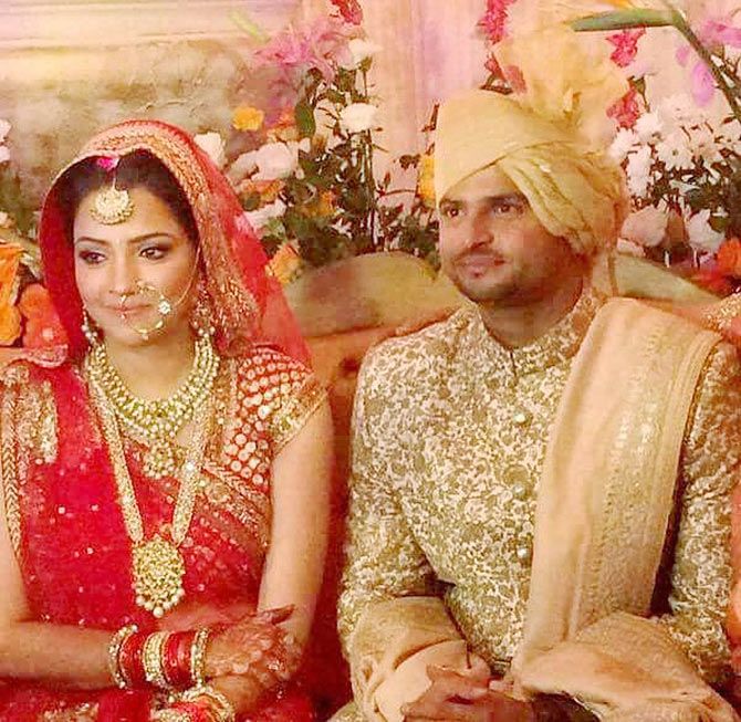 Cricketer Suresh Raina and Priyanka during their wedding ceremony