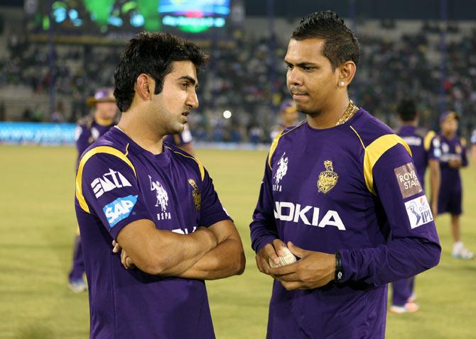 Kolkata Knight Riders captain Gautam Gambhir (left) with Sunil Narine