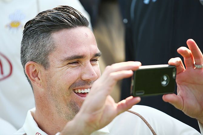 Kevin Pietersen of Surrey looks on during the Surrey CCC photocall at The Kia Oval in London on Thursday