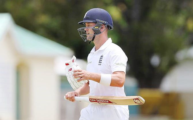 England's Jonathan Trott after being dismissed