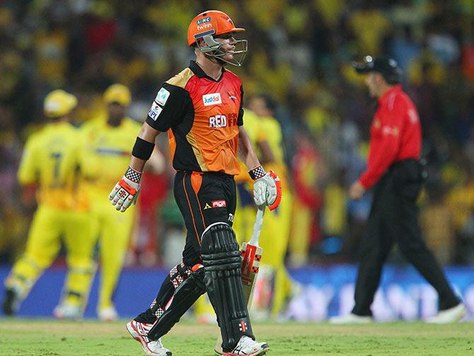 David Warner of the Sunrisers Hyderabad departs after making 53