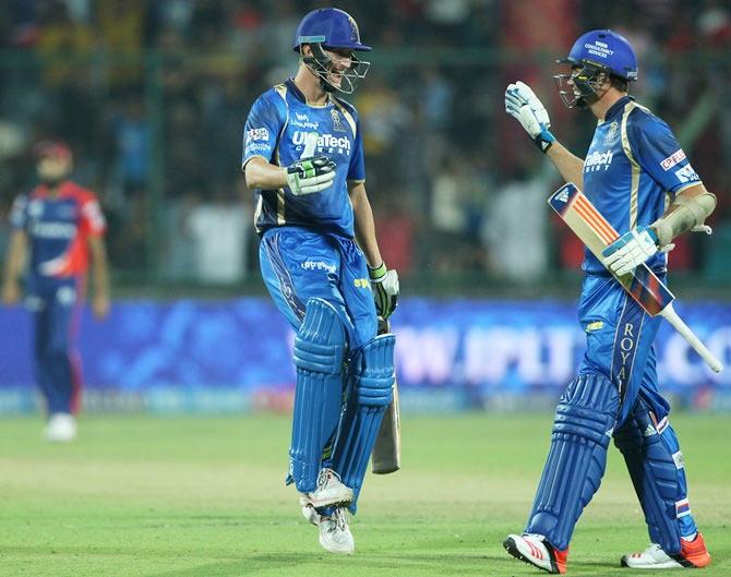 Tim Southee and Christopher Morris of the Rajatshan Royals celebrate