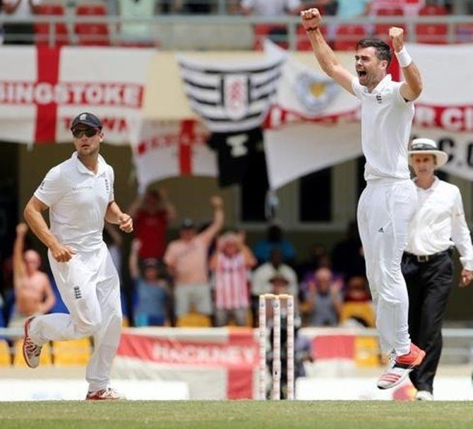 James Anderson celebrates