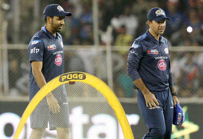 Mumbai Indians' captain Rohit Sharma with head coach Ricky Ponting