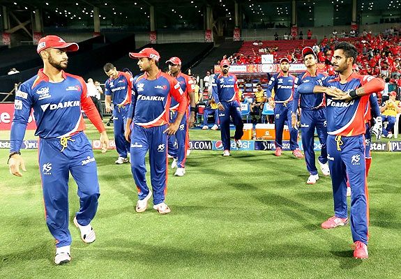 Delhi Daredevils' JP leads his team out onto the field