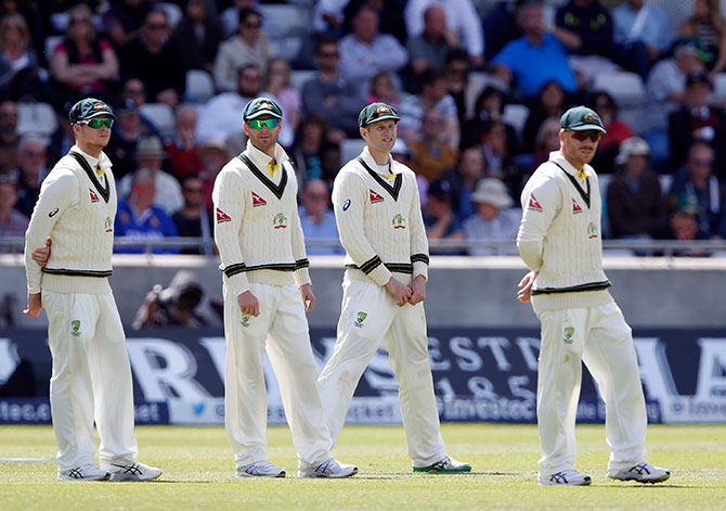 Australia players in the slip cordon