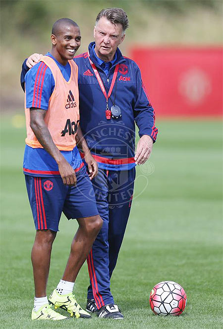 Ashley Young with manager Louise van Haal at a training session