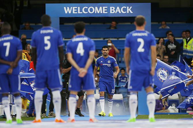 Chelsea's Diego Costa is introduced before the pre-season friendly against Fiorentina on Wednesday