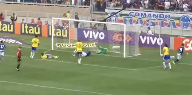 A video grab shows Cruziero's Allison score the opening goal agains Palmeiras on Sunday