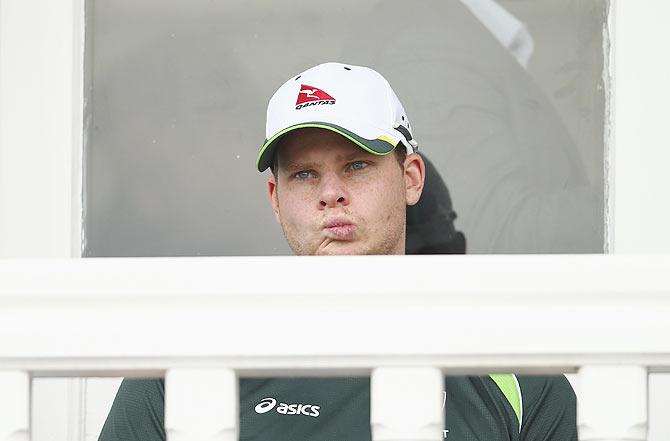 Australia's Steve Smith in the dressing room balcony at Trent Bridge