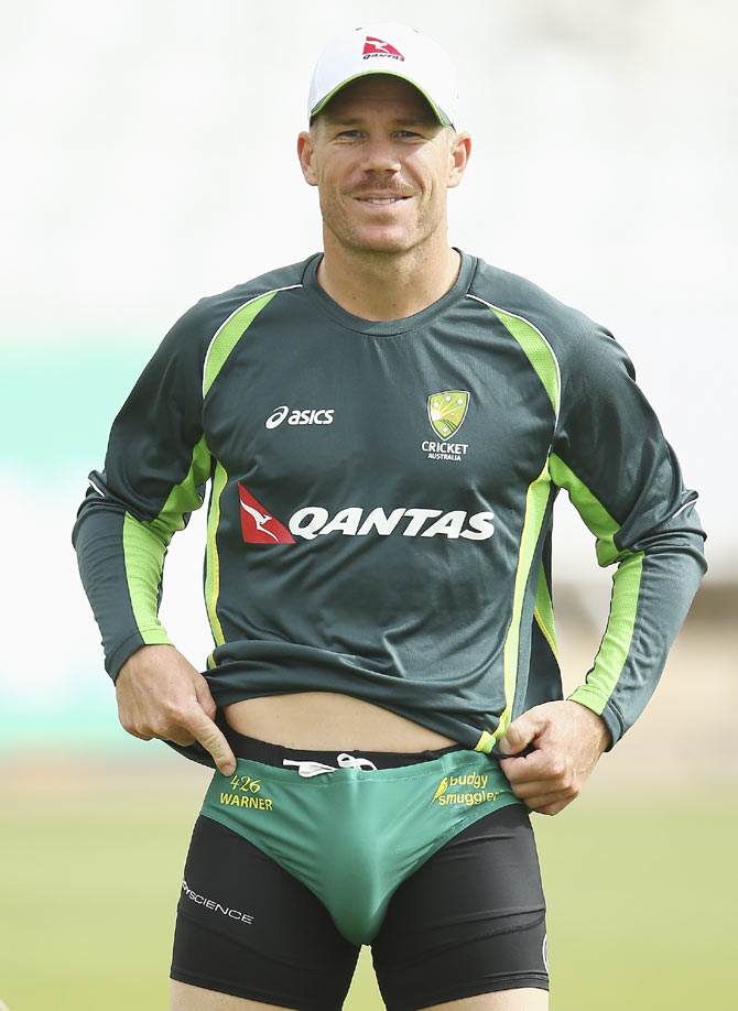 David Warner prepares for a nets session